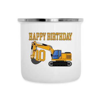 Excavator Happy Birthday 10 - Camper Mug - white - Front