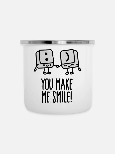 You make me smile - Emaille-Tasse - Weiß