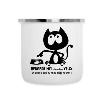 Chat noir mignon demande la nourriture ! humour - Tasse émaillée - blanc - Devant