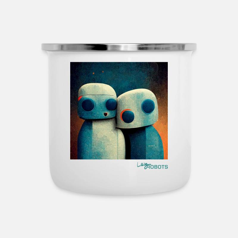 Lazy robot couple cuddling - Camper Mug - white