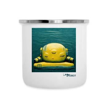 Süßer gelber Roboter, der auf Wasser ruht - Emaille-Tasse - Weiß - Vorne