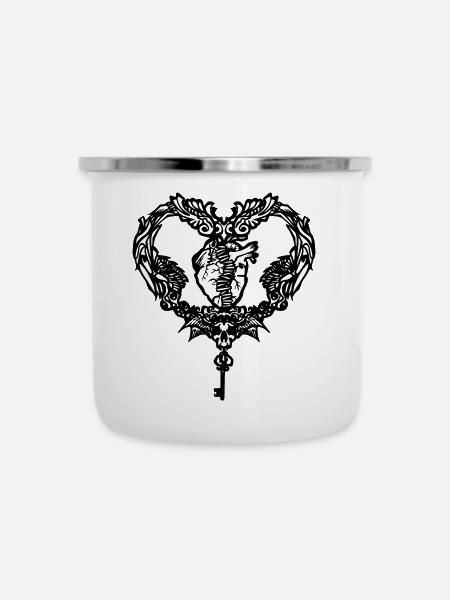 Gotisches Herz - Emaille-Tasse - Weiß