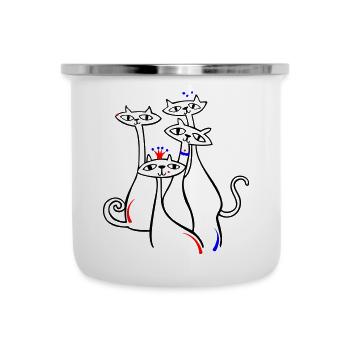 Katzen in Pose - Emaille-Tasse - Weiß - Vorne