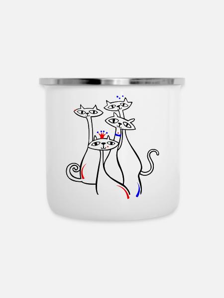 Katzen in Pose - Emaille-Tasse - Weiß