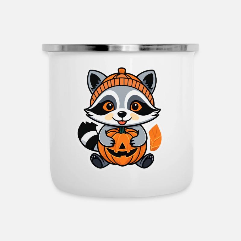 Halloween Waschbär - Emaille-Tasse - Weiß