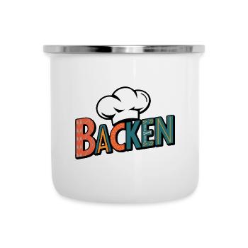Backen mein Hobby - buntes Bäckermotiv - Emaille-Tasse - Weiß - Vorne