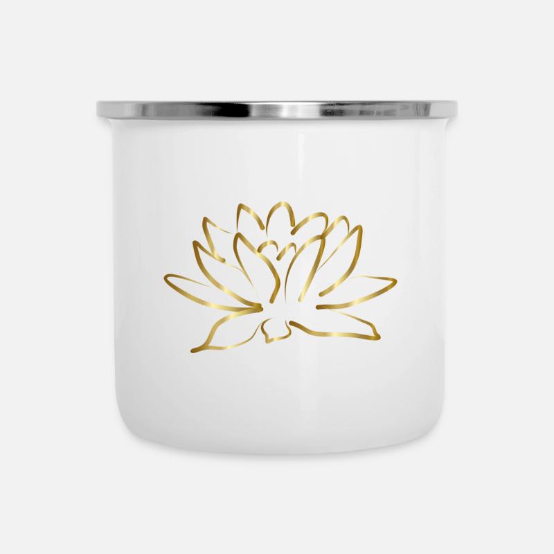 Fleur De Lotus Doré, Lotus, Nénuphar - Tasse émaillée - blanc