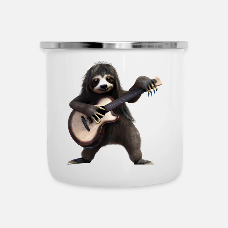 Faultier mit Gitarre - Emaille-Tasse - Weiß