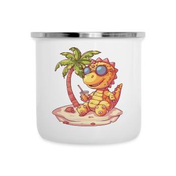 Dinosaur stegosaurus island palm tree - Camper Mug - white - Front