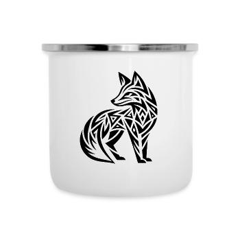 Niedlicher Fuchs im Tribal Tattoo Style - Emaille-Tasse - Weiß - Vorne
