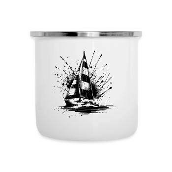 Segelboot mit Wellengang Splash Optik - Emaille-Tasse - Weiß - Vorne