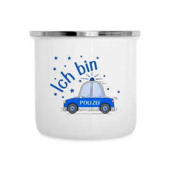 Polizeiauto Geburtstag Blau - Emaille-Tasse - Weiß - Vorne