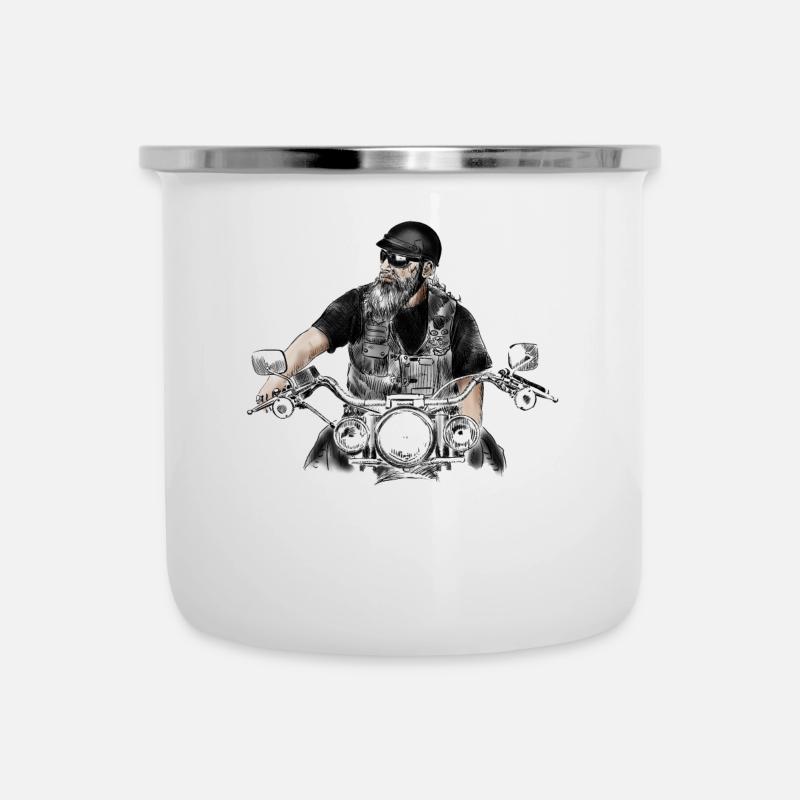 Biker - Emaille-Tasse - Weiß