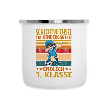 Kinder 1. Klasse Einschulung Schulkind Fußball - Emaille-Tasse - Weiß - Vorne