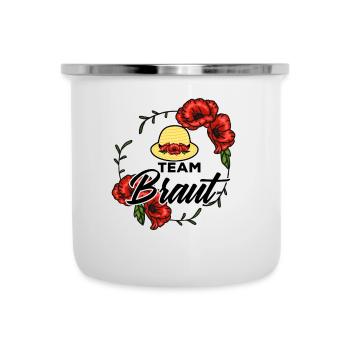 Team Braut Hochzeitsnacht Damenhut Rosenkranz Crew - Emaille-Tasse - Weiß - Vorne