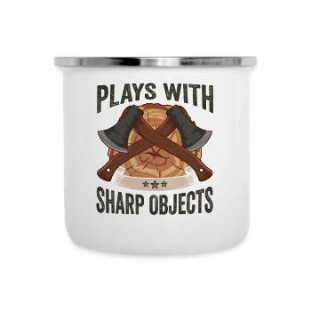Axt Plays With Sharp Objects Holzfäller - Emaille-Tasse - Weiß - Vorne