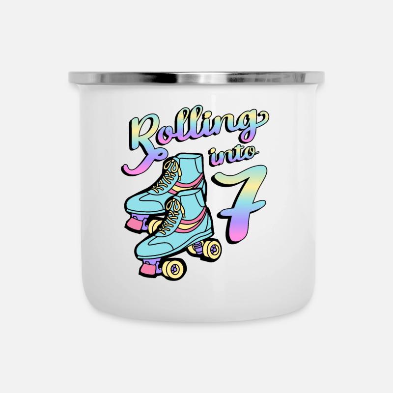 Rolling Into 7 Roller Skaters Skates 7e anniversaire - Tasse émaillée - blanc