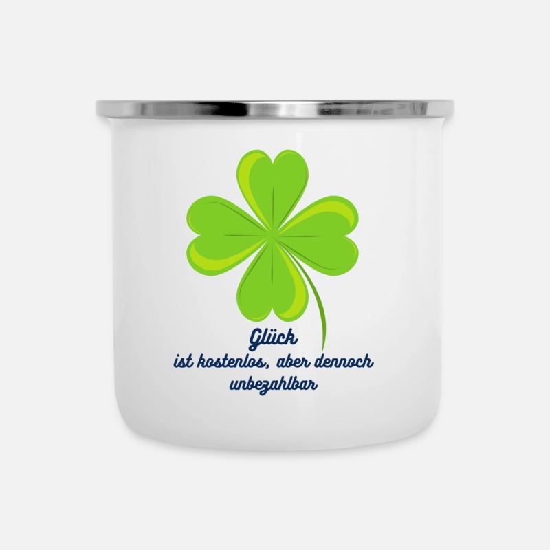 Viel Glück - Emaille-Tasse - Weiß