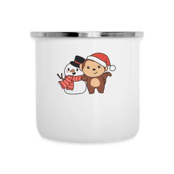 Singe avec bonhomme de neige en hiver pour Noël - Tasse émaillée - blanc - Devant