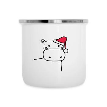 Nilpferd Weihnachtsmütze Weihnachten Süß Xmax - Emaille-Tasse - Weiß - Vorne