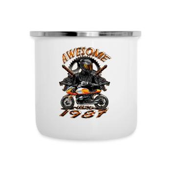 Awesome since 1987, Biker Geburtstag - Emaille-Tasse - Weiß - Vorne