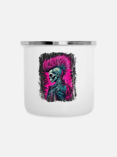 Synthwave Zombie Skull - Emaille-Tasse - Weiß