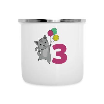 Katze dritter Geburtstag Luftballons für Kinder - Emaille-Tasse - Weiß - Vorne