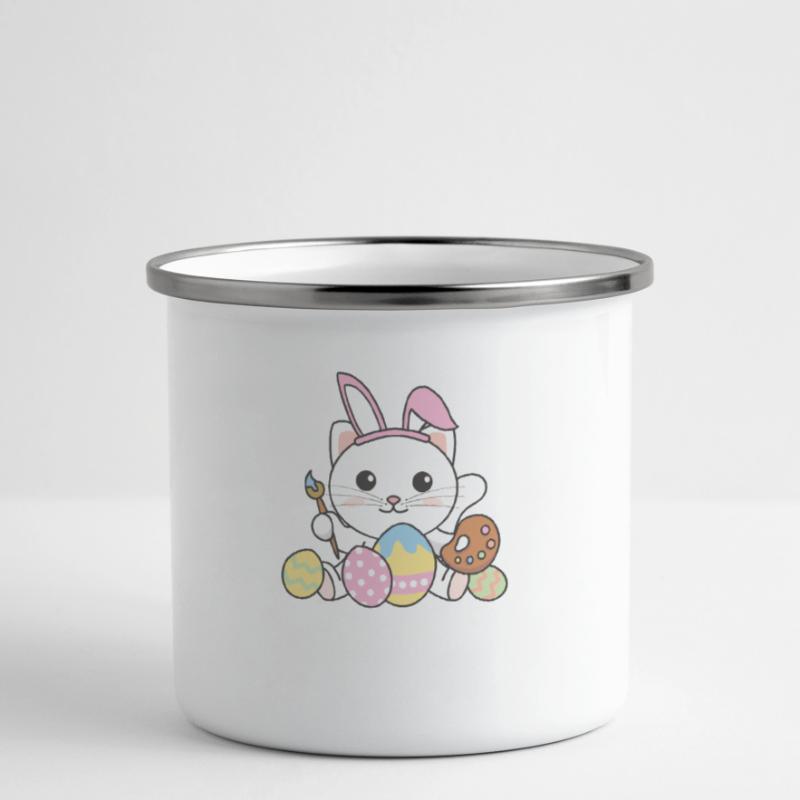 happy easter cute cat Easter with Easter eggs Camper Mug
