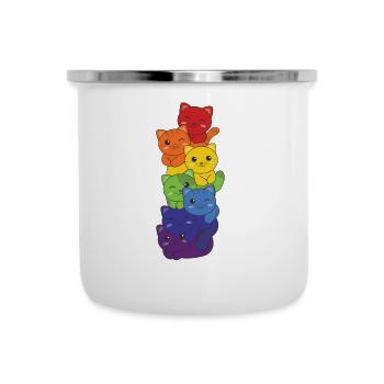Rainbow Flag Pride LGBTQ Cute Cat Stack - Camper Mug - white - Front