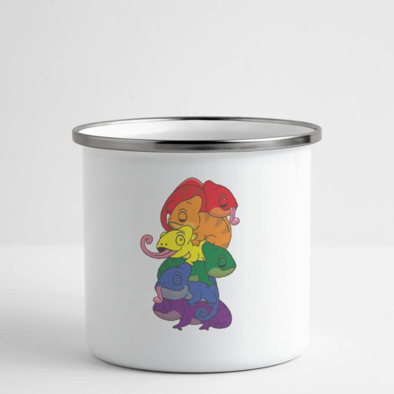 Drapeau arc-en-ciel Pride LGBTQ Mignon Caméléon Stack Tasse émaillée