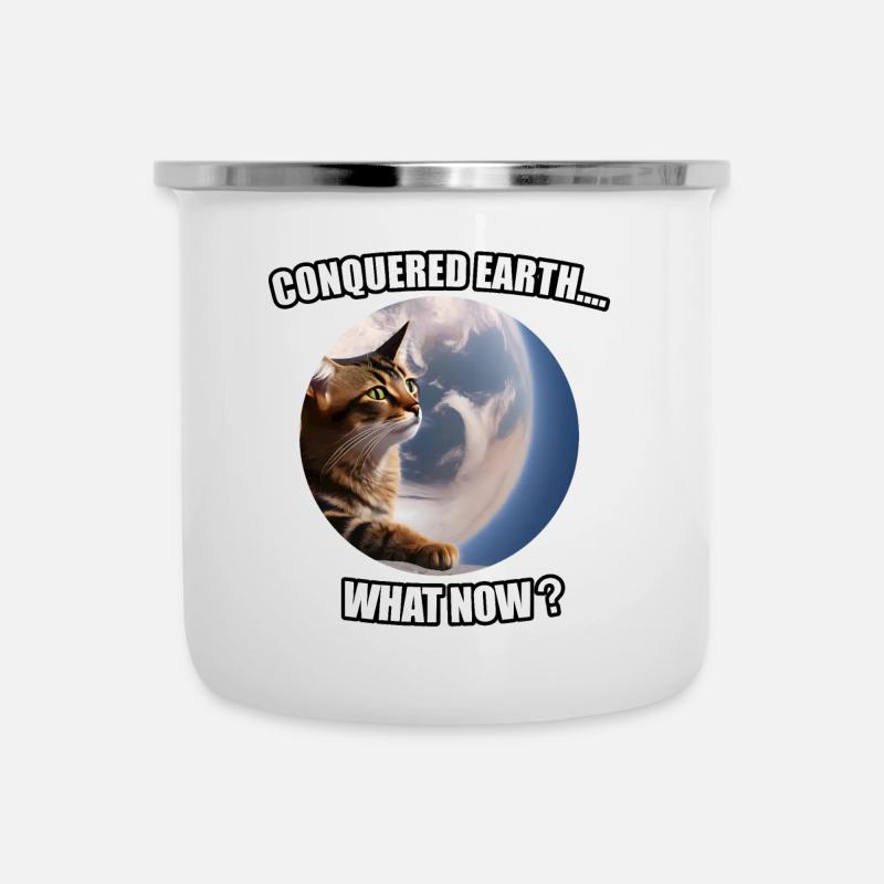 Le chat conquiert le monde - Tasse émaillée - blanc