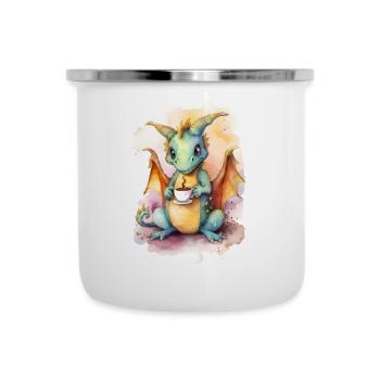 Dragon with coffee watercolor style - Camper Mug - white - Front