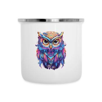 Leuchtendes Nocturne: Holographische Eulenpracht - Emaille-Tasse - Weiß - Vorne