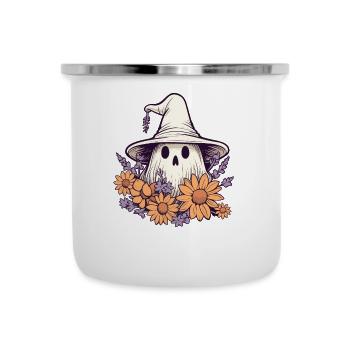 Halloween Groovy Ghost Hippie Fleurs - Tasse émaillée - blanc - Devant