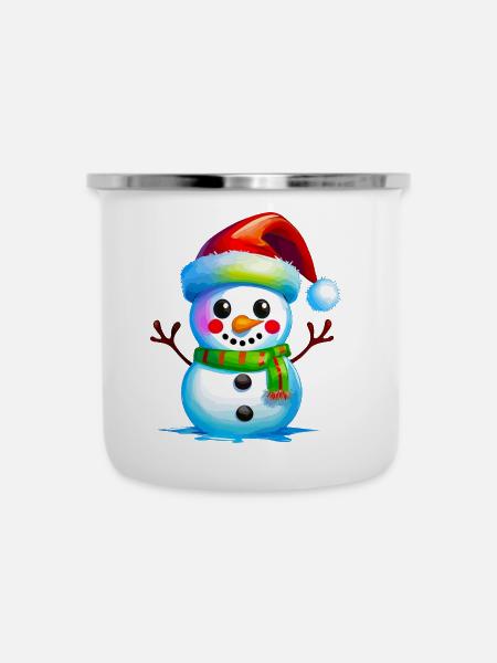 Schneemann - Emaille-Tasse - Weiß