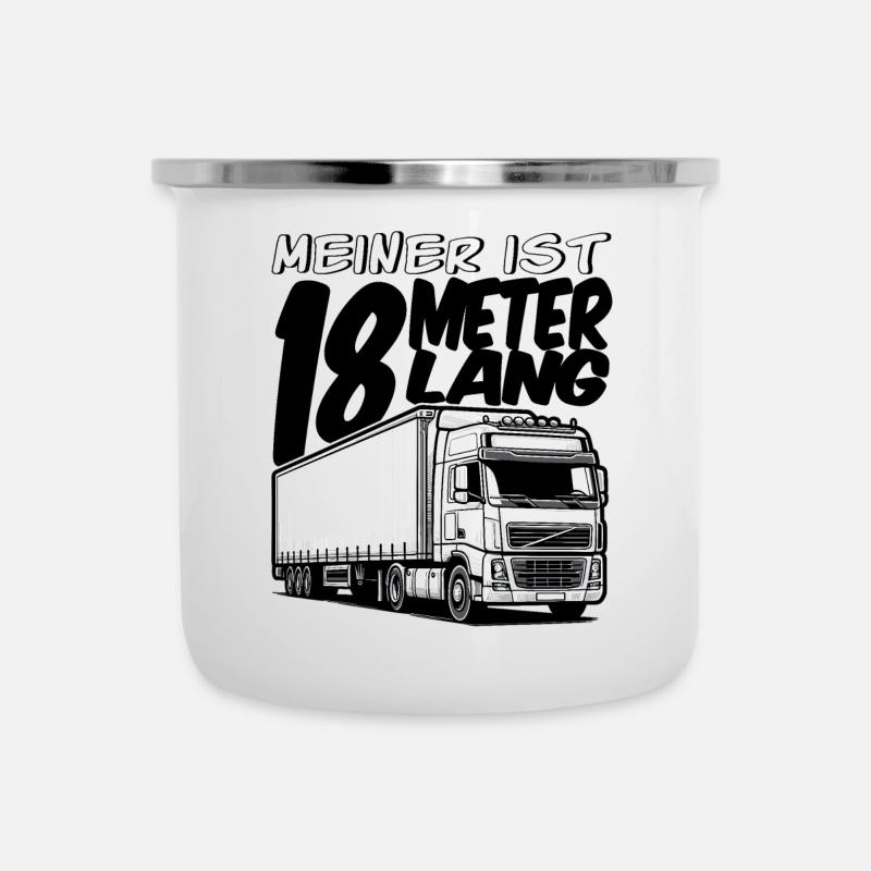 LKW 18 Meter - Emaille-Tasse - Weiß
