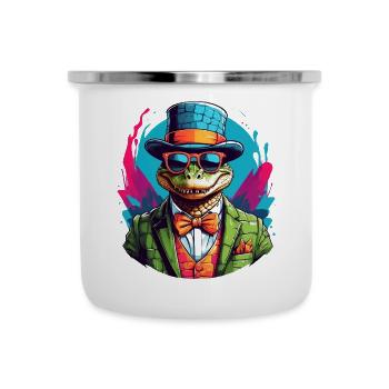 Crocodile alligator coloré avec lunettes de soleil et chapeau - Tasse émaillée - blanc - Devant