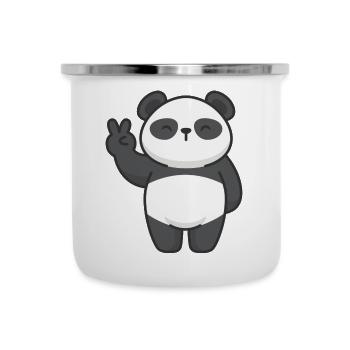 Motiv Panda mit Friedenszeichen Comic - Emaille-Tasse - Weiß - Vorne
