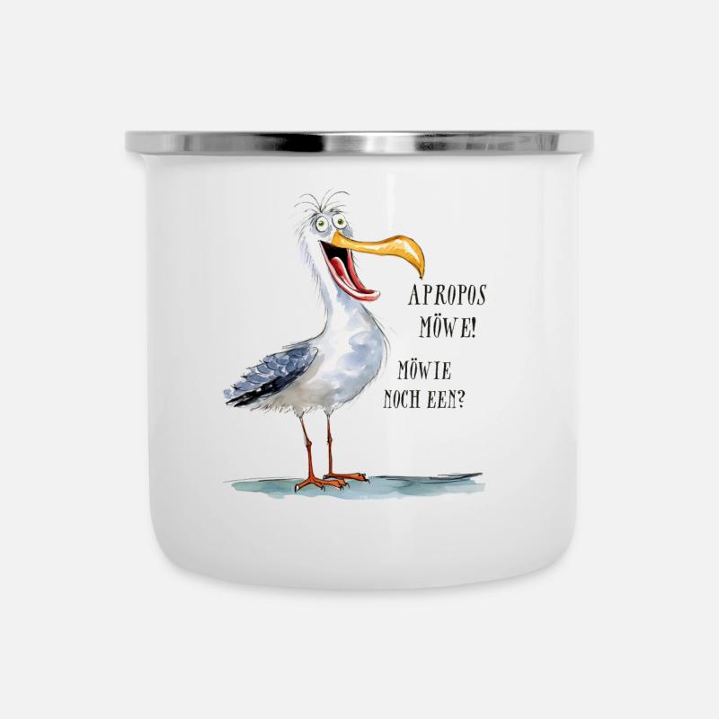 Apropos Möwe! Möwie noch een? - Emaille-Tasse - Weiß