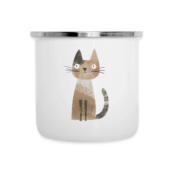 Niedliche skurrile Katzenillustration - Entzückendes Tier - Emaille-Tasse - Weiß - Vorne