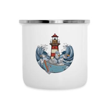 Seagulls Boat Shipping Lighthouse Waves Sea - Camper Mug - white - Front
