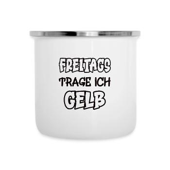 Freitags trage ich gelb Spruch Farbe gelb - Emaille-Tasse - Weiß - Vorne