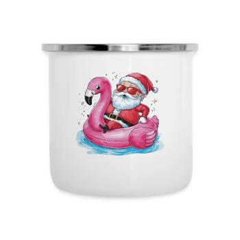 Festlicher Weihnachtsmann reitet Flamingo Pool - Emaille-Tasse - Weiß - Vorne