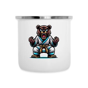 Karate Bär im weißen Gi mit gelbem Gürtel - Emaille-Tasse - Weiß - Vorne