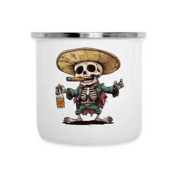 Skeleton Skull Skull Cigar Liquor - Camper Mug - white - Front