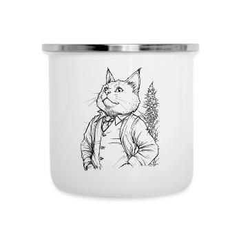 Cat in a suit: Elegant house tiger hemp plant - Camper Mug - white - Front