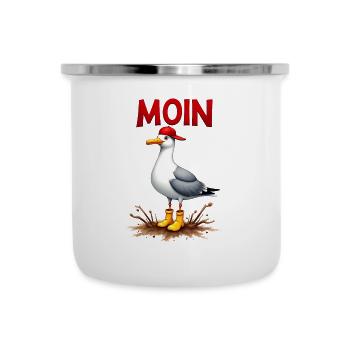 Seemann Möwe im Wattenmeer mit Moin - Emaille-Tasse - Weiß - Vorne