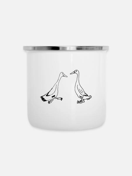 Witzige Laufenten - Emaille-Tasse - Weiß