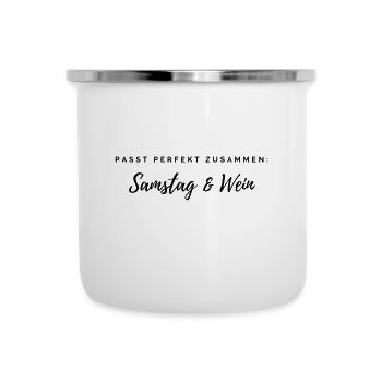 Samstag und Wein - Emaille-Tasse - Weiß - Vorne