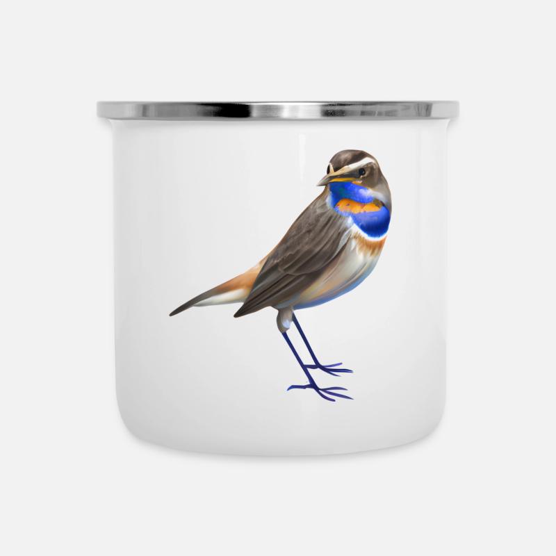 Blaukehlchen Vogel - Emaille-Tasse - Weiß